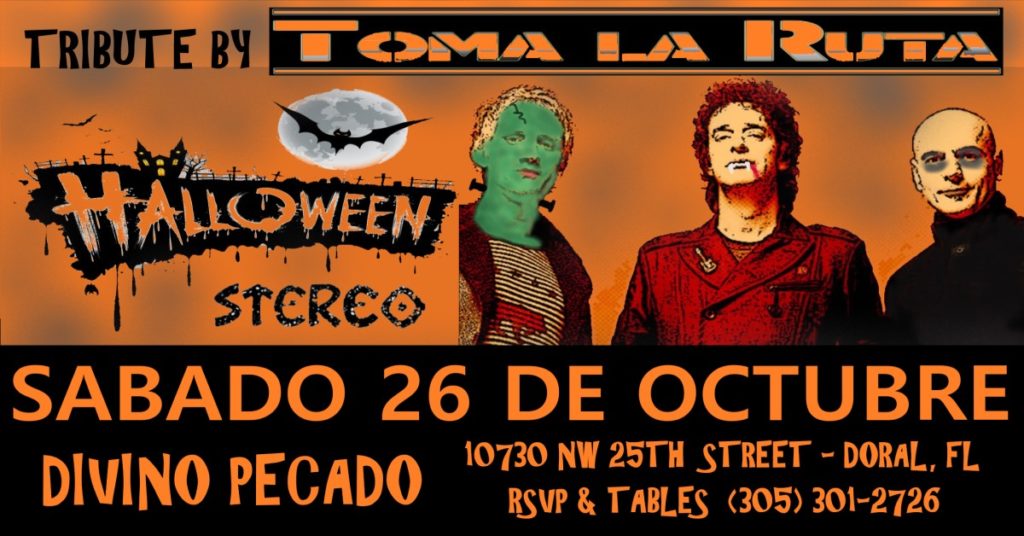 Fiesta de Halloween en Miami con Rock en Español, Tributo a SODA STEREO de TOMA LA RUTA en Divino Pecado (Ex-La Covacha)